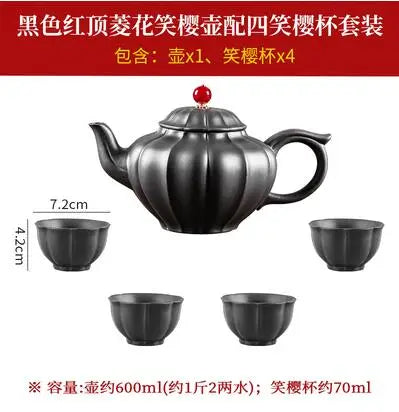Yixing-Large Capacity Kungfu Tea Pot, Purple Clay Pot, Water Chestnut Laughing Cherry Pot, Handmade, Large Capacity Kettle