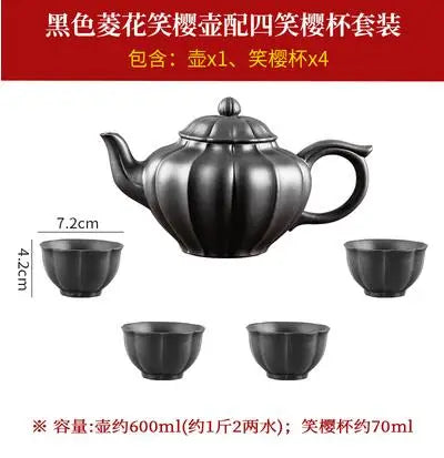 Yixing-Large Capacity Kungfu Tea Pot, Purple Clay Pot, Water Chestnut Laughing Cherry Pot, Handmade, Large Capacity Kettle