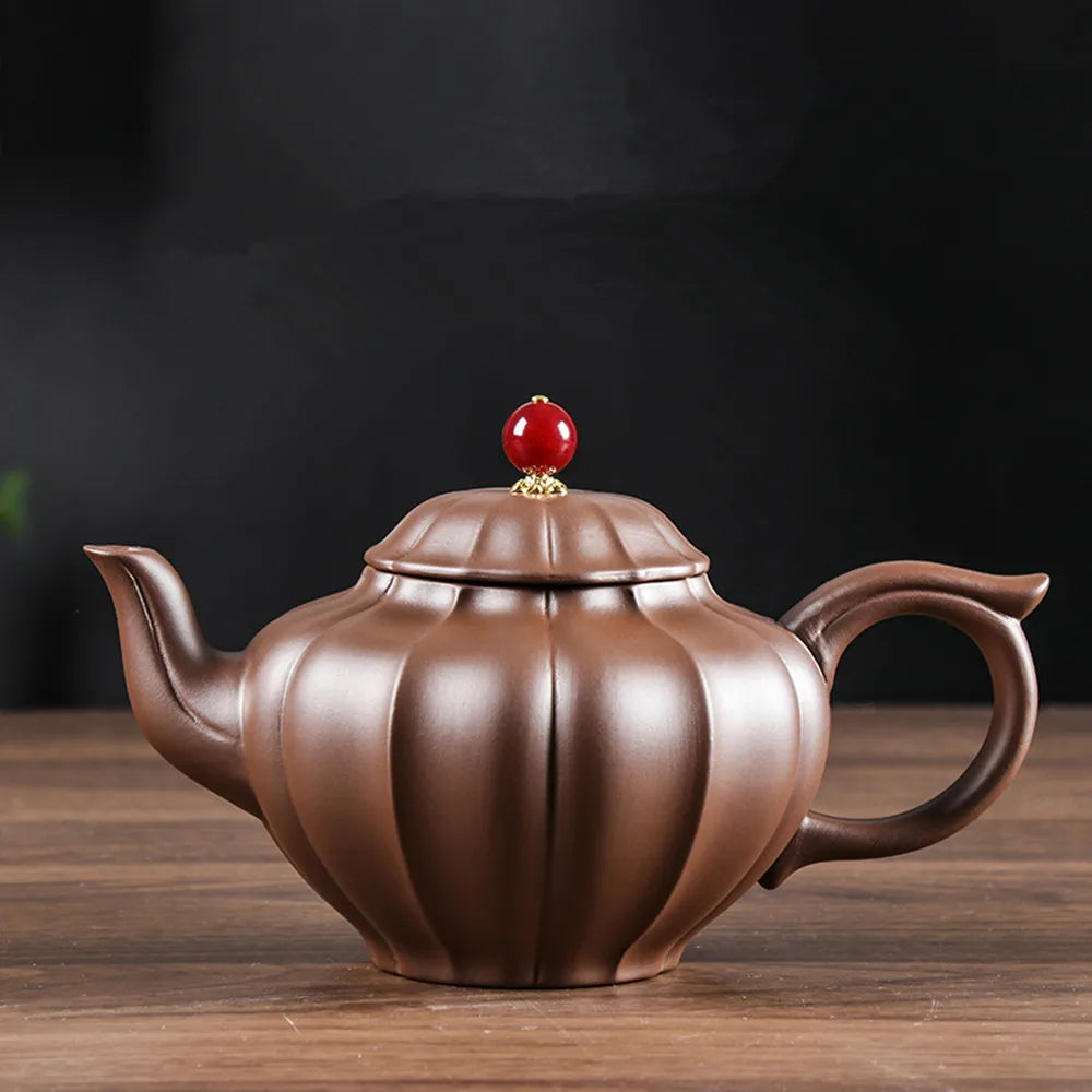 Yixing-Large Capacity Kungfu Tea Pot, Purple Clay Pot, Water Chestnut Laughing Cherry Pot, Handmade, Large Capacity Kettle