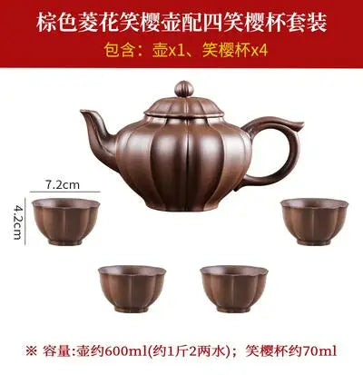 Yixing-Large Capacity Kungfu Tea Pot, Purple Clay Pot, Water Chestnut Laughing Cherry Pot, Handmade, Large Capacity Kettle