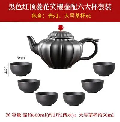 Yixing-Large Capacity Kungfu Tea Pot, Purple Clay Pot, Water Chestnut Laughing Cherry Pot, Handmade, Large Capacity Kettle