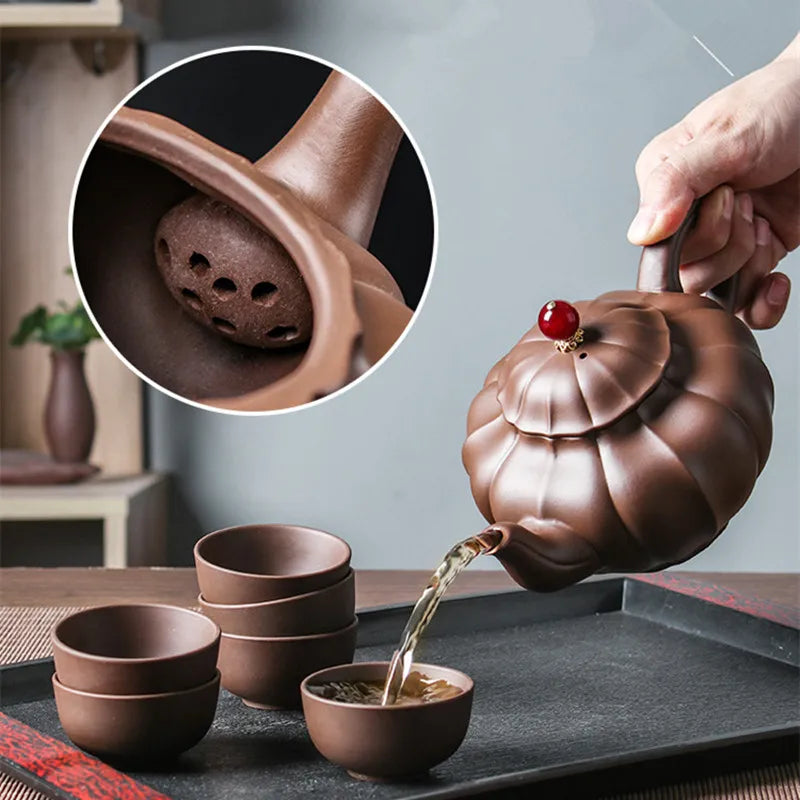 Yixing-Large Capacity Kungfu Tea Pot, Purple Clay Pot, Water Chestnut Laughing Cherry Pot, Handmade, Large Capacity Kettle