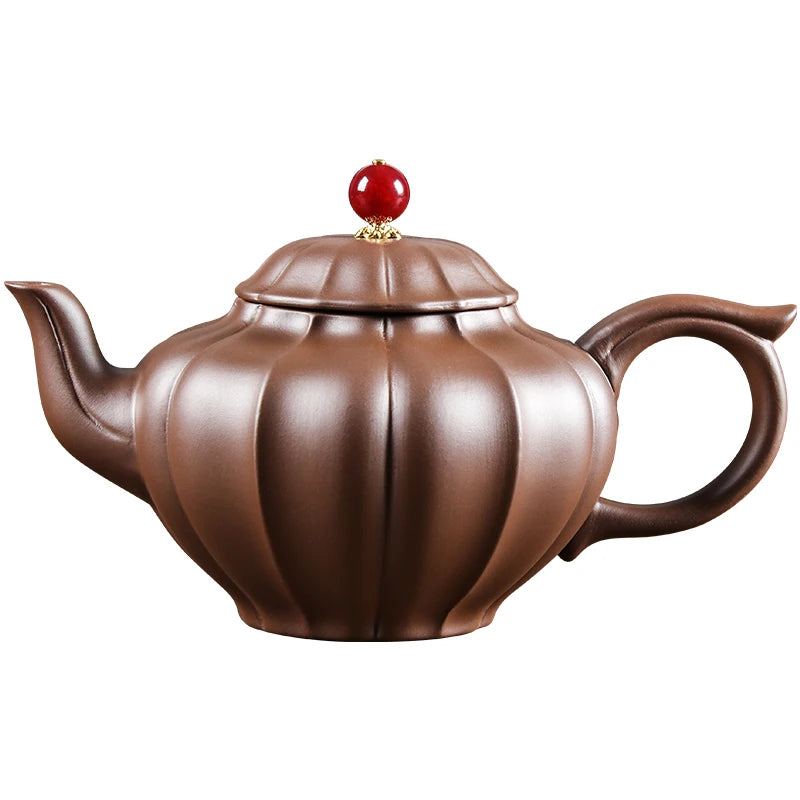 Yixing-Large Capacity Kungfu Tea Pot, Purple Clay Pot, Water Chestnut Laughing Cherry Pot, Handmade, Large Capacity Kettle