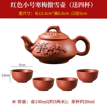 Yixing Large Purple Clay Pot Large Capacity Kungfu Teapot Household Handmade Filter Red Clay Pot Teacup Tea Set Teapots Samovar