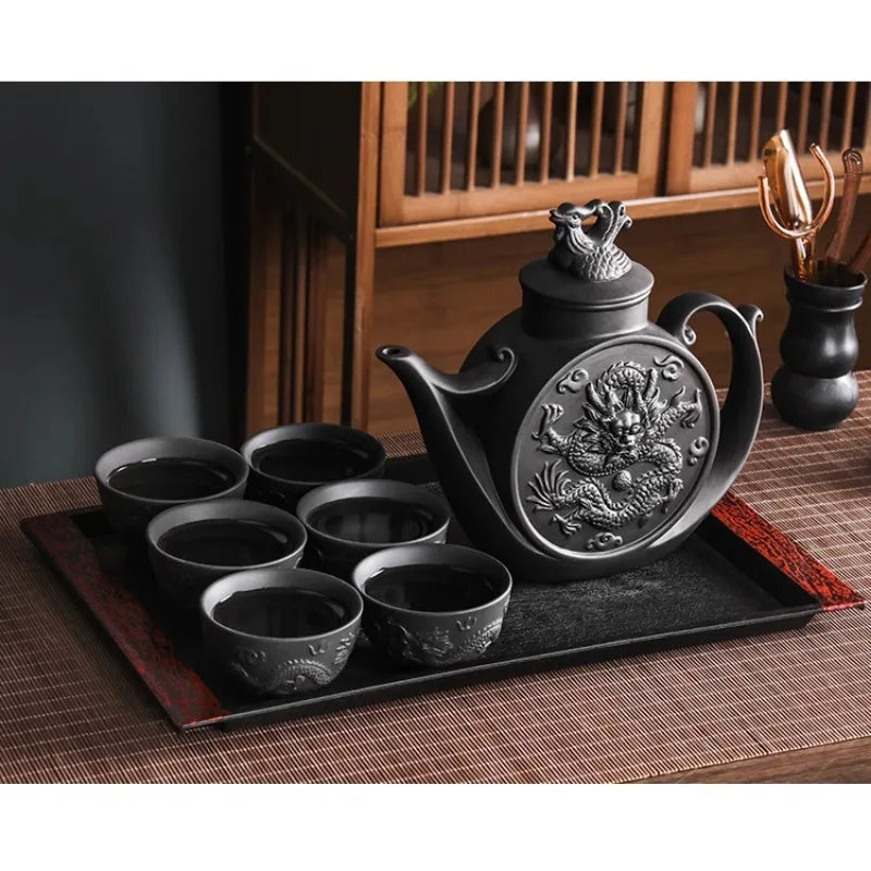 Yixing Large Purple Clay Pot Large Capacity Kungfu Teapot Household Handmade Filter Red Clay Pot Teacup Tea Set Teapots Samovar