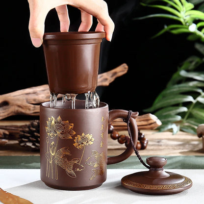 Yixing-Men's Large Capacity Purple Sand Tea Cup with Cover, Tea Set, Office, Ceramic, Household, Personal Water Cup, Handmade