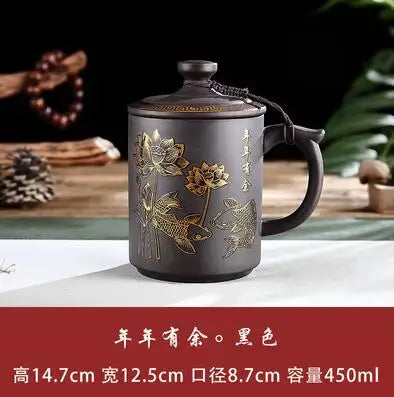 Yixing-Men's Large Capacity Purple Sand Tea Cup with Cover, Tea Set, Office, Ceramic, Household, Personal Water Cup, Handmade
