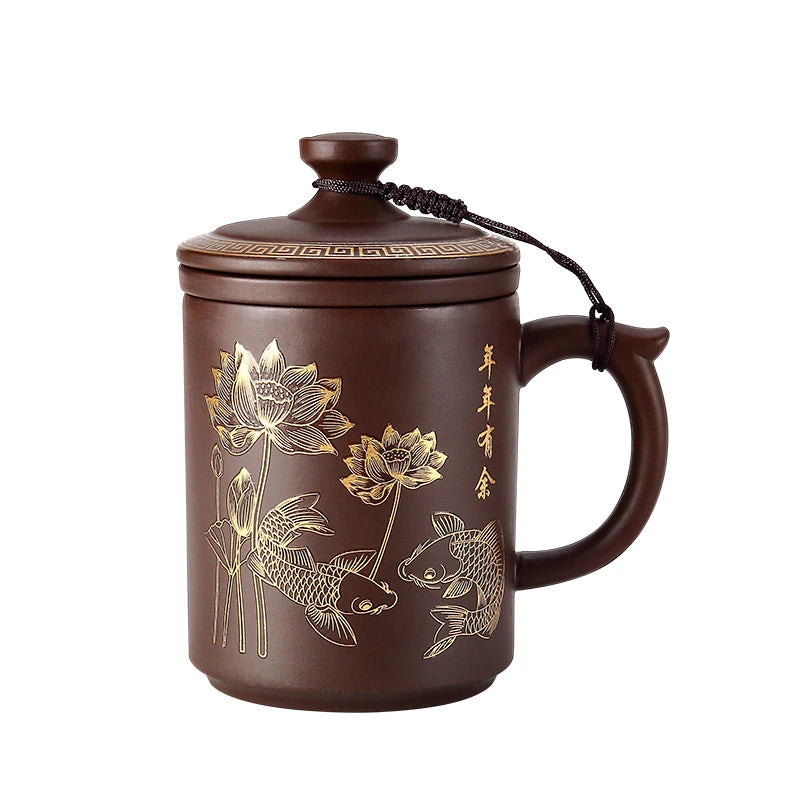 Yixing-Men's Large Capacity Purple Sand Tea Cup with Cover, Tea Set, Office, Ceramic, Household, Personal Water Cup, Handmade