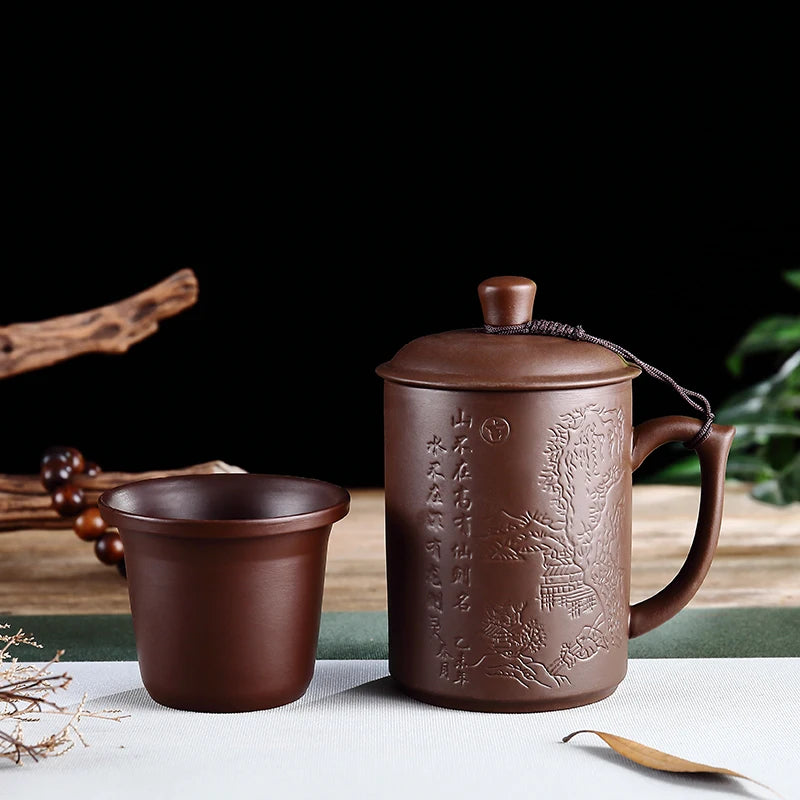 Yixing-Men's Large Capacity Purple Sand Tea Cup with Cover, Tea Set, Office, Ceramic, Household, Personal Water Cup, Handmade