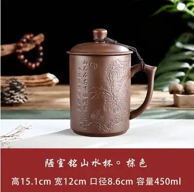 Yixing-Men's Large Capacity Purple Sand Tea Cup with Cover, Tea Set, Office, Ceramic, Household, Personal Water Cup, Handmade