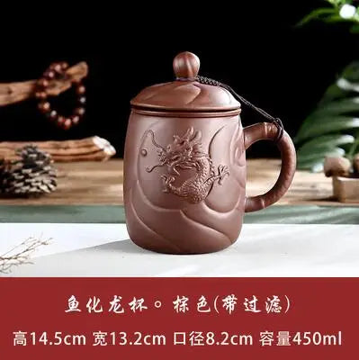 Yixing-Men's Large Capacity Purple Sand Tea Cup with Cover, Tea Set, Office, Ceramic, Household, Personal Water Cup, Handmade