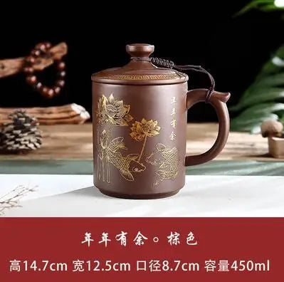Yixing-Men's Large Capacity Purple Sand Tea Cup with Cover, Tea Set, Office, Ceramic, Household, Personal Water Cup, Handmade