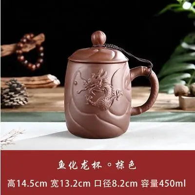 Yixing-Men's Large Capacity Purple Sand Tea Cup with Cover, Tea Set, Office, Ceramic, Household, Personal Water Cup, Handmade