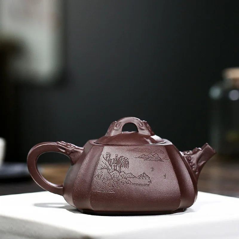 Yixing-Old Purple Mud Clay Pot, Famous Handmade Longquan Square, Concerted Angle, Stone Ladle Teapot, Yixing Original Mine