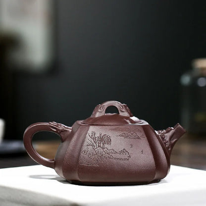 Yixing-Old Purple Mud Clay Pot, Famous Handmade Longquan Square, Concerted Angle, Stone Ladle Teapot, Yixing Original Mine