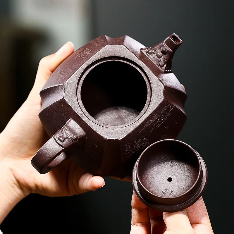 Yixing-Old Purple Mud Clay Pot, Famous Handmade Longquan Square, Concerted Angle, Stone Ladle Teapot, Yixing Original Mine