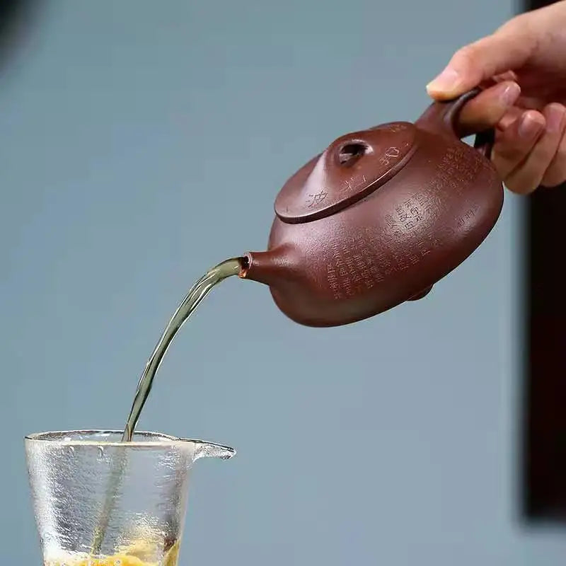 Yixing Ore Purple Mud Heart Sutra Jingzhou Stone Scoop, Handmade Clay Teapot, Famous Drinkware, Teaware