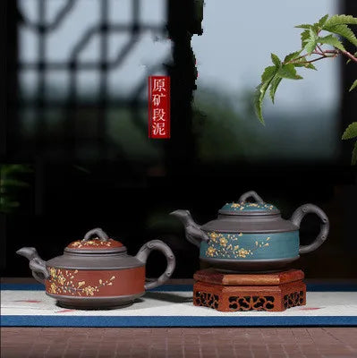 Yixing Original Mine Authentic Purple Sand Teapot Famous Painted Applique Black Mud Plum Purple Pot Kung Fu Black Tea Teaware