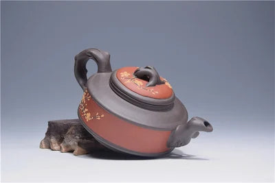 Yixing Original Mine Authentic Purple Sand Teapot Famous Painted Applique Black Mud Plum Purple Pot Kung Fu Black Tea Teaware