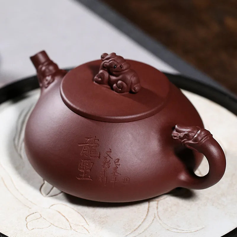 Yixing Original Mine Purple Clay Teapot Longxi Stone Scoop Pot, Famous Pure Hand-made Drinkware