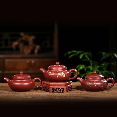 Yixing Original Mine Purple Painted Plum Blossom Teapot Full Handmade Antique Household Kung Fu Black Tea Teapot Teaware