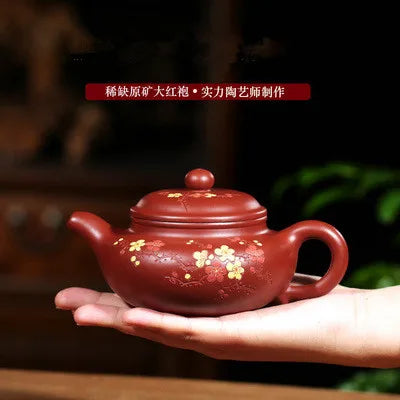 Yixing Original Mine Purple Painted Plum Blossom Teapot Full Handmade Antique Household Kung Fu Black Tea Teapot Teaware