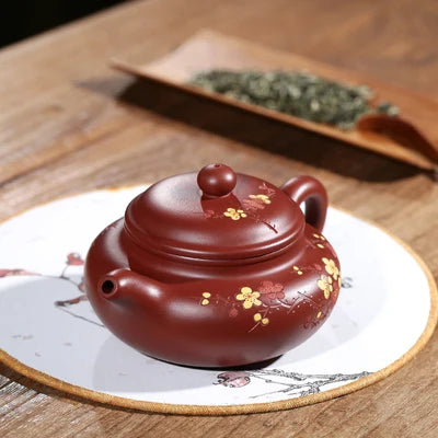 Yixing Original Mine Purple Painted Plum Blossom Teapot Full Handmade Antique Household Kung Fu Black Tea Teapot Teaware