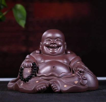 Yixing Original Mine Purple Sand Tea Petting Buddha Ornament Maitreya Buddha Statue and Tathagata Figure Sculpture
