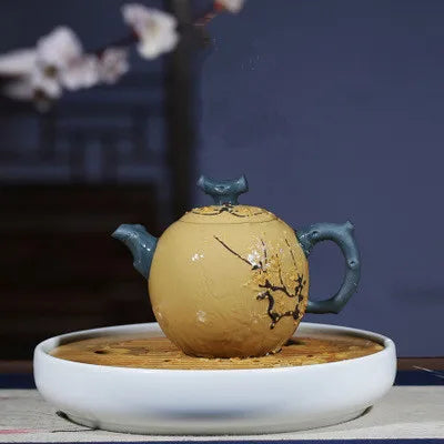 Yixing Original Purple Sand Teapot  Full Manual Section Mud Painted Decals Plum Purple Pot Kung Fu Black Tea Dahongpao Teaware