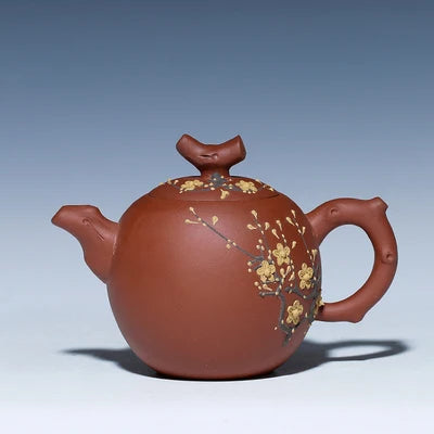 Yixing Original Purple Sand Teapot  Full Manual Section Mud Painted Decals Plum Purple Pot Kung Fu Black Tea Dahongpao Teaware