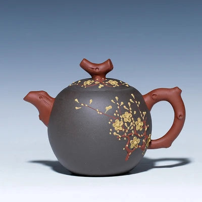 Yixing Original Purple Sand Teapot  Full Manual Section Mud Painted Decals Plum Purple Pot Kung Fu Black Tea Dahongpao Teaware