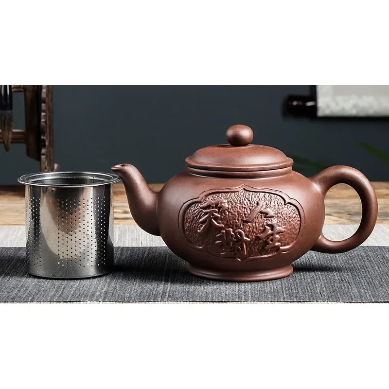 Yixing Purple Clay Ceramic Teapot Large Capacity Pure Manual Dragon Phoenix Teapot Single Pot Household Kungfu Tea Set