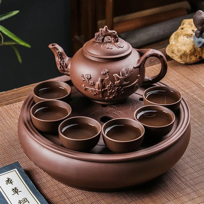 Yixing Purple Clay Ceramic Teapot Large Capacity Pure Manual Dragon Phoenix Teapot Single Pot Household Kungfu Tea Set