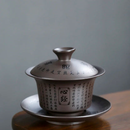 Yixing Purple Clay Gaiwan Handpainted Teacup Handmade ceramics Tea tureen Bowl Chinese Retro Teaware Accessories Drinkware 130ml