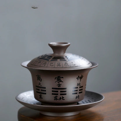 Yixing Purple Clay Gaiwan Handpainted Teacup Handmade ceramics Tea tureen Bowl Chinese Retro Teaware Accessories Drinkware 130ml
