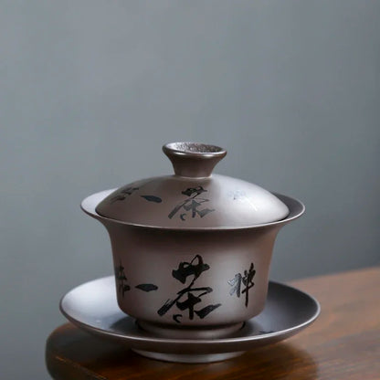 Yixing Purple Clay Gaiwan Handpainted Teacup Handmade ceramics Tea tureen Bowl Chinese Retro Teaware Accessories Drinkware 130ml