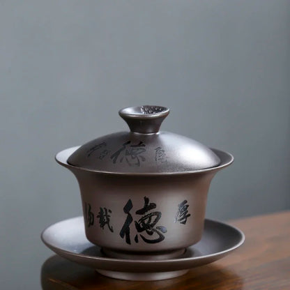 Yixing Purple Clay Gaiwan Handpainted Teacup Handmade ceramics Tea tureen Bowl Chinese Retro Teaware Accessories Drinkware 130ml