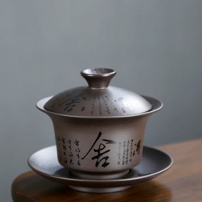 Yixing Purple Clay Gaiwan Handpainted Teacup Handmade ceramics Tea tureen Bowl Chinese Retro Teaware Accessories Drinkware 130ml