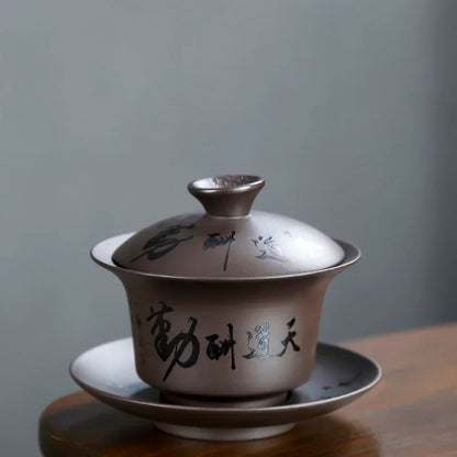 Yixing Purple Clay Gaiwan Handpainted Teacup Handmade ceramics Tea tureen Bowl Chinese Retro Teaware Accessories Drinkware 130ml