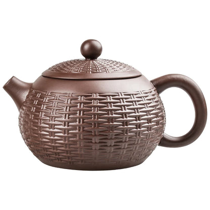 Yixing Purple Clay Handmade Bamboo Xishi Teapot, Large Ceramic Tea Set, Single Household Teapot Set