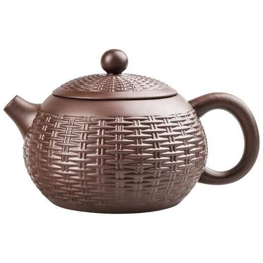 Yixing Purple Clay Handmade Bamboo Xishi Teapot, Large Ceramic Tea Set, Single Household Teapot Set