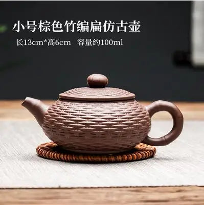 Yixing Purple Clay Handmade Bamboo Xishi Teapot, Large Ceramic Tea Set, Single Household Teapot Set