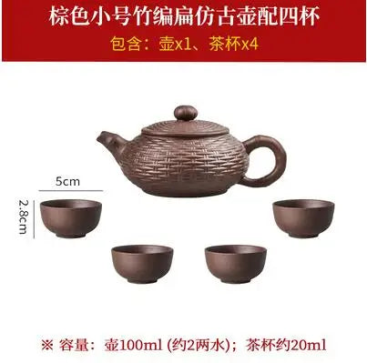 Yixing Purple Clay Handmade Bamboo Xishi Teapot, Large Ceramic Tea Set, Single Household Teapot Set
