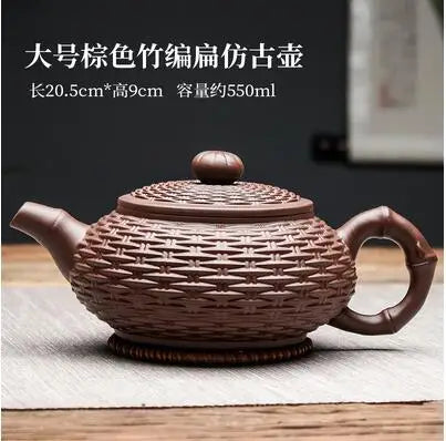 Yixing Purple Clay Handmade Bamboo Xishi Teapot, Large Ceramic Tea Set, Single Household Teapot Set