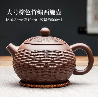 Yixing Purple Clay Handmade Bamboo Xishi Teapot, Large Ceramic Tea Set, Single Household Teapot Set