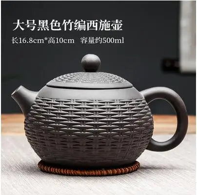 Yixing Purple Clay Handmade Bamboo Xishi Teapot, Large Ceramic Tea Set, Single Household Teapot Set