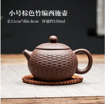 Yixing Purple Clay Handmade Bamboo Xishi Teapot, Large Ceramic Tea Set, Single Household Teapot Set