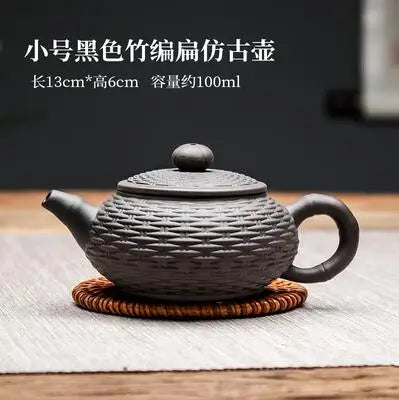 Yixing Purple Clay Handmade Bamboo Xishi Teapot, Large Ceramic Tea Set, Single Household Teapot Set
