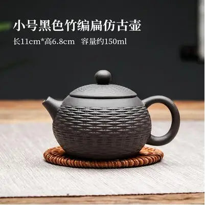 Yixing Purple Clay Handmade Bamboo Xishi Teapot, Large Ceramic Tea Set, Single Household Teapot Set