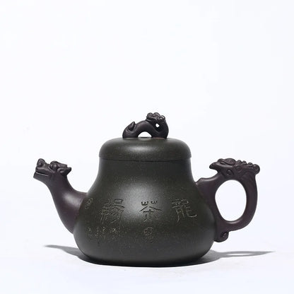 Yixing Purple Clay Handmade Dragon Tea Edge Teapot Set,Zisha Kettle,Drinkware,Suit for Green Tea, Raw Ore Green Tea